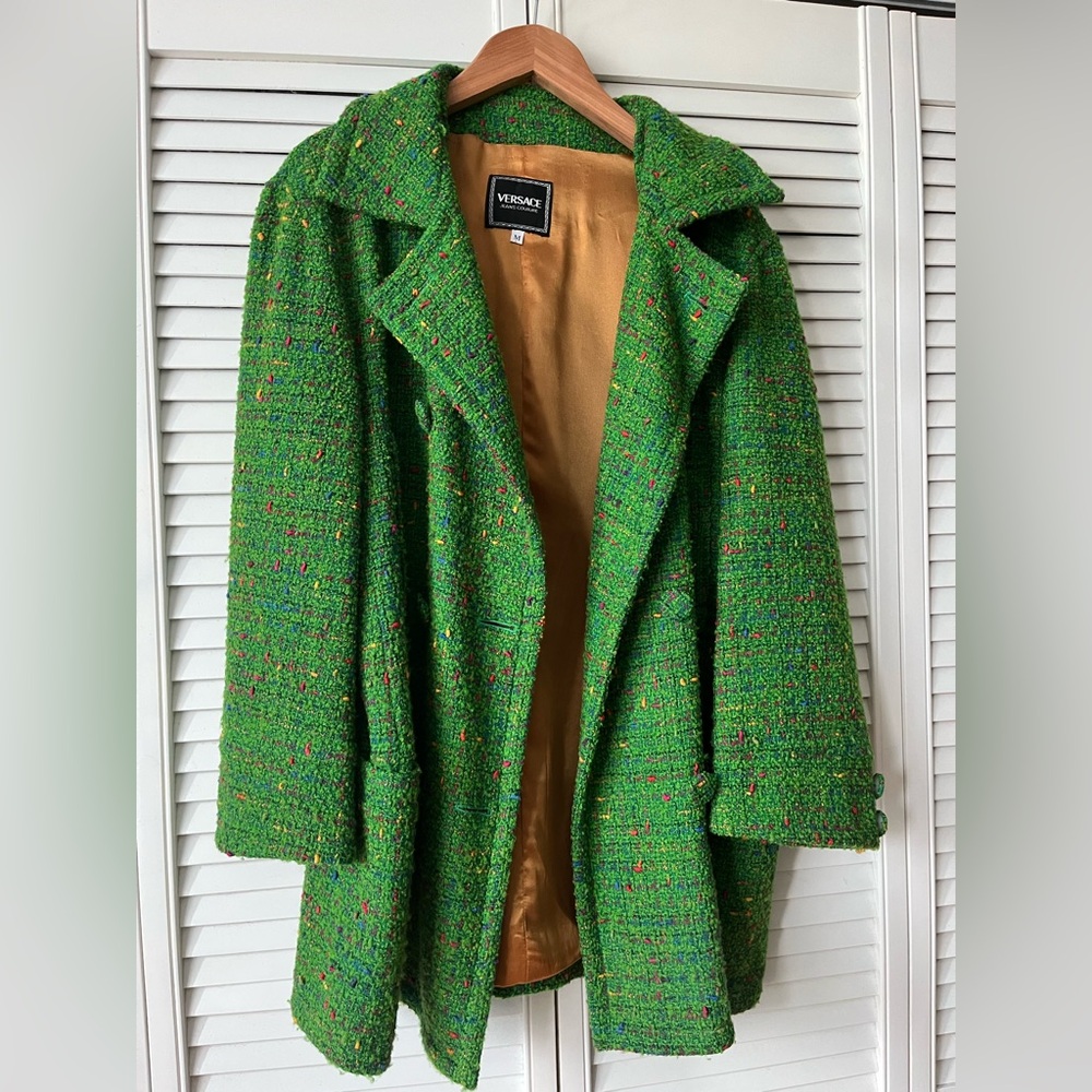 Versace Jeans Couture 1990’s Green Tweed Pea Coat size M Classic!